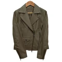 良品 green label relaxing グリーンレーベルリラクシング ラムレザー ダブルライダースジャケット 34 カーキグレー レディース 古着 中古 USEDのサムネイル