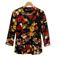 LEONARD(レオナール) ジャケット サイズ9AR S レディース美品  - 黒×カーキ×マルチ 長袖/シルク/ノーカラー/花柄/肩パッド/春/秋のサムネイル
