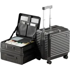 AORTD スーツケース 機内持ち込み 18インチ 1～3泊 拡張機能付き 多機能フロントオープン USBポート付き カップホルダー付き 超軽量 小型 可愛い 耐衝撃 大容量 軽量 TSAロック ダブルキャスター 旅行 ビジネス 出張のサムネイル