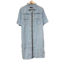 美品 DIESEL ディーゼル ショートスリーブ ひざ丈 フロントジップ シャツワンピース ライトブルー レディース 古着 中古 USED