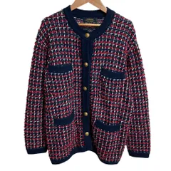美品 22AW JOURNAL STANDARD ジャーナルスタンダードレリューム TWEEDYニットジャケット 22080462819140 サイズF ネイビー レッド レディース 古着 中古 USEDのサムネイル