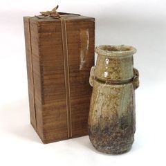 花瓶■唐津 茶陶唐津 鏡山窯【井上東也】花器 耳付き 花入れ 時代物 骨董品■ A1172-1/唐津焼/鏡山窯/井上東也 造/唐津花入/花瓶/華道具/花器