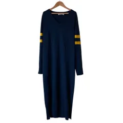 美品 T by ALEXANDER WANG ティーバイアレキサンダーワン 袖ライン ロング ニットワンピース M ネイビー レディース 古着 中古 USEDのサムネイル