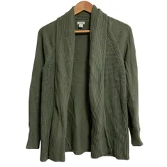美品 LLBEAN エルエルビーン コットンニット ショールカラー カーディガン サイズS カーキ レディース 古着 中古 USEDのサムネイル