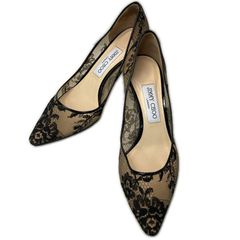 良品】JIMMY CHOO ブラック レース ヒールパンプス - メルカリ