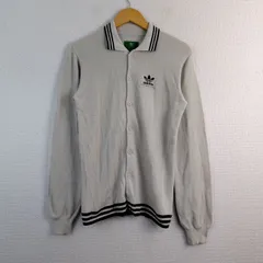 adidas アディダス ニットカーディガン 襟付き トレフォイルロゴ ロゴ刺繍 グレージュ S メンズ 古着 レトロ スポーツMIXのサムネイル