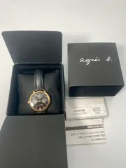 美品 アニエスベー agnes b. 腕時計 レディース ゴールド ブラック 黒 クロノグラフ デイト 3針 VD75-KGZ0 クォーツ 箱 説明書付 純正レザーベルト Dバックル 稼働品 ブランドウォッチ ギフト プレゼント カジュアル フォーマルのサムネイル