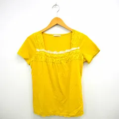 エルプラネット ELLE PLANETE Tシャツ カットソー レース 無地 スクエアネック 半袖 40 イエロー 黄 /MT29のサムネイル