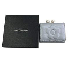 MARY QUANT 牛革 がま口 三つ折り財布 パールブルー フレンチシーム
