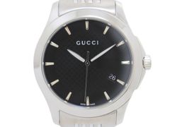 稼働／グッチ Gタイムレス 126.4 時計 黒文字盤 インターロッキング 