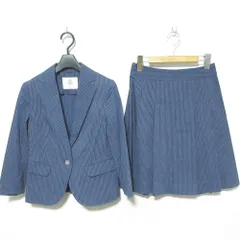 美品 OLD ENGLAND オールドイングランド ストライプ柄 シングルジャケット ひざ丈 スカート スーツ セットアップ 34 ネイビー レディース 古着 中古 USEDのサムネイル