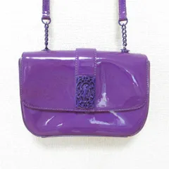良品 BRUNOMAGLI ブルーノマリ パテントレザー フラップ ショルダーバッグ ポシェット パープル レディース 古着 中古 USEDのサムネイル