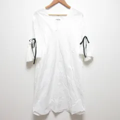良品 MUVEIL WORK ミュベールワーク Vネック フレアスリーブ ワンピース サイズ38 ホワイト レディース 古着 中古 USEDのサムネイル