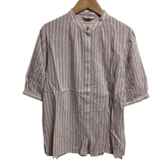 美品 J.PRESS ジェイプレス 綿キュプラコードストライプ バンドカラー ブラウス BLGJSA0630 サイズ9 ピンクベージュ レディース 古着 中古 USEDのサムネイル