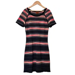 美品 MISSONI ミッソーニ ショートスリーブ ボーダー ニット ワンピース ブラック ピンク レディース 古着 中古 USEDのサムネイル