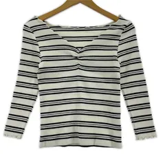 PROPORTION BODY DRESSING プロポーションボディ ドレッシング ボーダー Vネック リブカットソー size2/ホワイト系×総柄のサムネイル