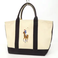 WK25020 Ralph Lauren ラルフローレン キャンバス トートバッグ ハンドバッグ BIGポニーロゴ刺繍 アイボリー×ブラックのサムネイル