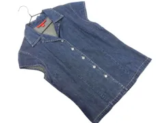 LAURA ASHLEY ローラアシュレイ デニム フレンチスリーブ ブラウス シャツ size7/紺 ■◆ レディースのサムネイル