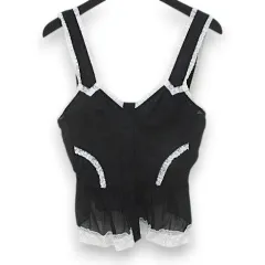 ドルチェ&ガッバーナ ドルガバ DOLCE&GABBANA ノースリーブ カットソー キャミソール 1 黒系 ブラック レース ボタン ギャザー 透け感 イタリア製のサムネイル