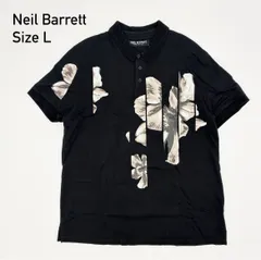 ニールバレット フラワープリント ポロシャツ L 黒 イタリア製 / Neil Barrett Flower Polo Shirt Black Made in Italyのサムネイル