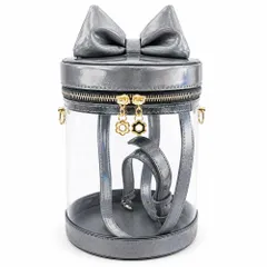ジートリガー(G triger) 猫耳風リボン付きぬいバッグ ぬいポーチ 収納 見せバッグ ショルダーバッグ イベント クリア 透明 円筒 グレー 灰色 W13.5cm×H21cm オタ活 ぬい活のサムネイル