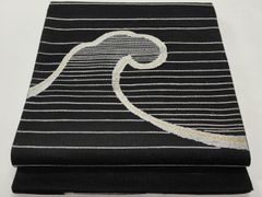F◇着物くつろぎ 夏物 幾何学模様 黒 太鼓 正絹 薄物 絽 紗 名古屋帯