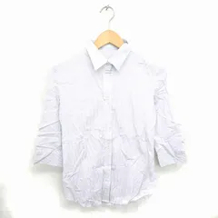 イネド INED シャツ ブラウス ストライプ 綿 コットン 七分袖 2 ホワイト ブルー 白 青 /TT36のサムネイル