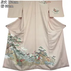 #R051 訪問着 手描き友禅 蘇州刺繍 丹後ちりめん 松 小鳥 正絹 身丈164cm 裄68cm 和装 和服 フォーマル着物のサムネイル