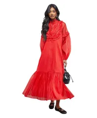 ウエアハウス レディース トップス ワンピース ミディ Warehouse Womens Crinkle Stripe Frill Midi Dress Red レッドのサムネイル