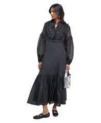 ウエアハウス レディース トップス ワンピース ミディ Warehouse Womens Crinkle Stripe Frill Midi Dress Black ブラックのサムネイル