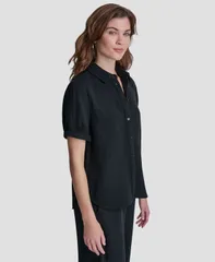 ダナキャランニューヨーク レディース トップス シャツ プチ 半袖 DKNY Jeans Petite Cuffed ShortSleeve Shirt Black ブラックのサムネイル