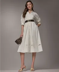ダナ キャラン ニューヨーク レディース トップス シャツ Donna Karanew York Womens Colla red Belted ShirtDress CREAMCREAM クリームのサムネイル