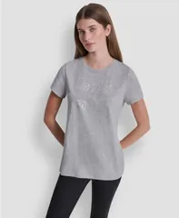 ダナ キャラン ニューヨーク レディース トップス Tシャツ ロゴ DKNY Sport Womens Triple Rhinestone Foilogo TShirt Pearl Grey Heatのサムネイル