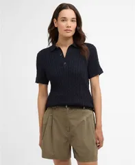 バブアー レディース アウター ニット・セーター ポロシャツ 半袖 Barbour Womens Hartland Knitted ShortSleeve Polo Jumper Navy ネイビーのサムネイル