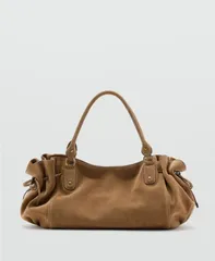 マンゴ レディース バッグ スエード MANGO Womenstarring Hailey Bieber Suede Shoulder Bag Medium Brown ブラウンのサムネイル