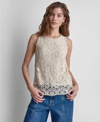 ダナキャランニューヨーク レディース トップス タンクトップ ノースリーブ ニット DKNY Jeans Womensleeveless Crochet Knitank Top Naturalのサムネイル