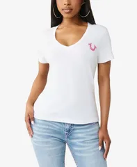 トゥルーレリジョン レディース トップス Tシャツ Vネック True Religion Womens Crystal Buddha VNeck TShirt Optic White ホワイトのサムネイル