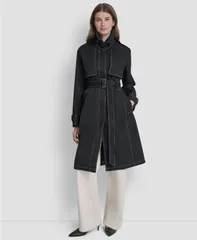 ダナ キャラン ニューヨーク レディース アウター コート DKNY Womens Top Collar Utility Raincoat Black ブラックのサムネイル