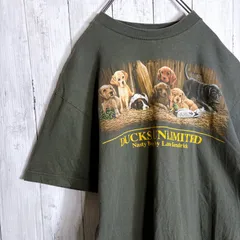 【アニマル人気】DUCKS UNLIMITED T-shirt ダックスアンリミテッド カーキ 犬 ドッグ パピー 動物 アニマル アウトドア 古着 半袖Tシャツ #R4286のサムネイル