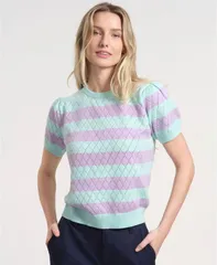 イザックミズラヒ レディース アウター ニット・セーター 半袖 Isaac Mizrahi Womens Balloon ShortSleeve Knitted Sweater Seafoamultiのサムネイル