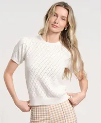 イザックミズラヒ レディース アウター ニット・セーター 半袖 Isaac Mizrahi Womens Balloon ShortSleeve Knitted Sweater White ホワイトのサムネイル