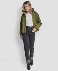 ダナ キャラン ニューヨーク レディース アウター コート DKNY Womenstand Collar Bomberaincoat Olive オリーブのサムネイル