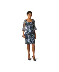 アドリアナ パペル レディース トップス ワンピース フラワー柄 刺繍 フラワー Adrianna Papell Womens Floral Embroide red Scoop Neck Dress