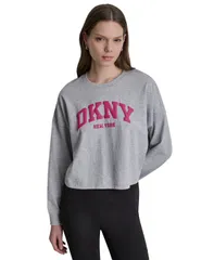 ダナ キャラン ニューヨーク レディース トップス Tシャツ ロゴ DKNY Sport Womens Varsity Logo Dropped Shoulder TShirt Pigeon Greyのサムネイル
