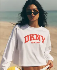 ダナ キャラン ニューヨーク レディース トップス Tシャツ ロゴ DKNY Sport Womens Varsity Logo Dropped Shoulder TShirt Whitepunchのサムネイル