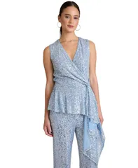 ミューズ レディース トップス シャツ Vネック スパンコール ノースリーブ Muse Womens VNeck Sleevelessequin Top SkySilver シルバーのサムネイル