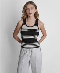 ダナ キャラン ニューヨーク レディース トップス タンクトップ セーター DKNY Womenstriped Sweater Tank Top Blackcoconut ブラックのサムネイル