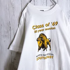 【雰囲気抜群】CLASS OF ’69 T-shirt クラスオブ69 ホワイト バイソン 動物 アニマル スクール 記念デザイン 90s Vintage 古着 半袖Tシャツ #P1586