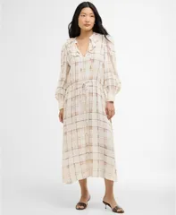 バブアー レディース トップス ワンピース ミディ Barbour Womens Asker OversizedSleeve Midi Dres silver Peony Painted Check