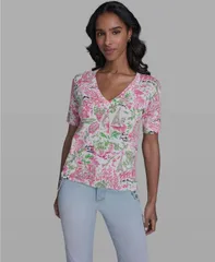 カール ラガーフェルド レディース アウター ニット・セーター Vネック フラワー柄 プリント フラワー KARLAGERFELD PARIS Womens VNeck Parisian Floralのサムネイル